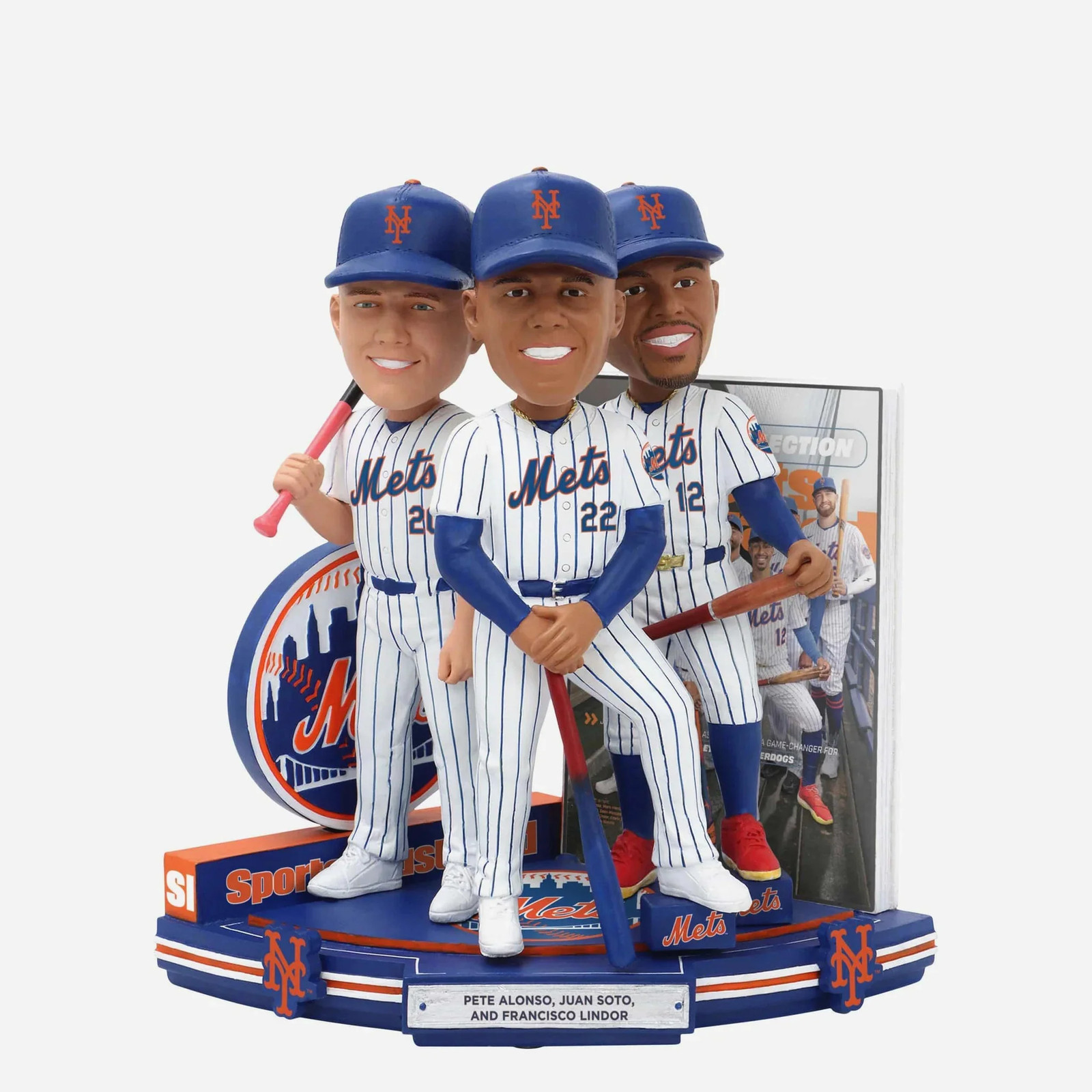 Pete Alonso Juan Soto Lindor New York Mets Sports Illustrated Cover Bobblehead Pete Alonso Juan Soto Lindor New York Mets Sports Illustrated Cover Bobblehead