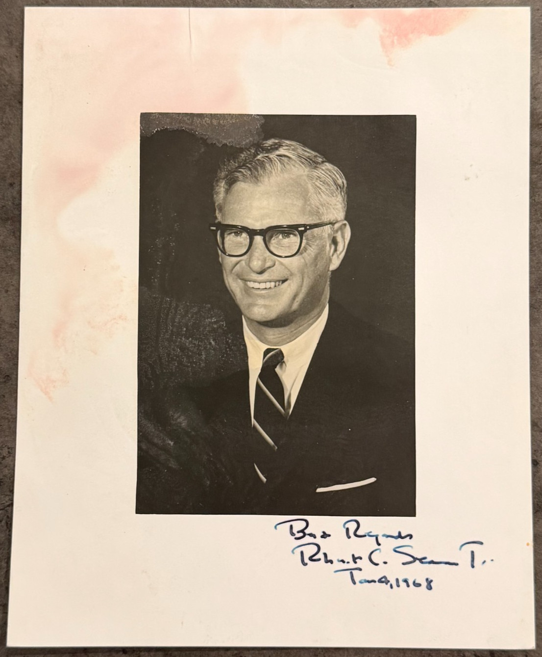 Robert C. Seamans Jr Autographed NASA Portrait Photo Signed 1968 Apollo Era
