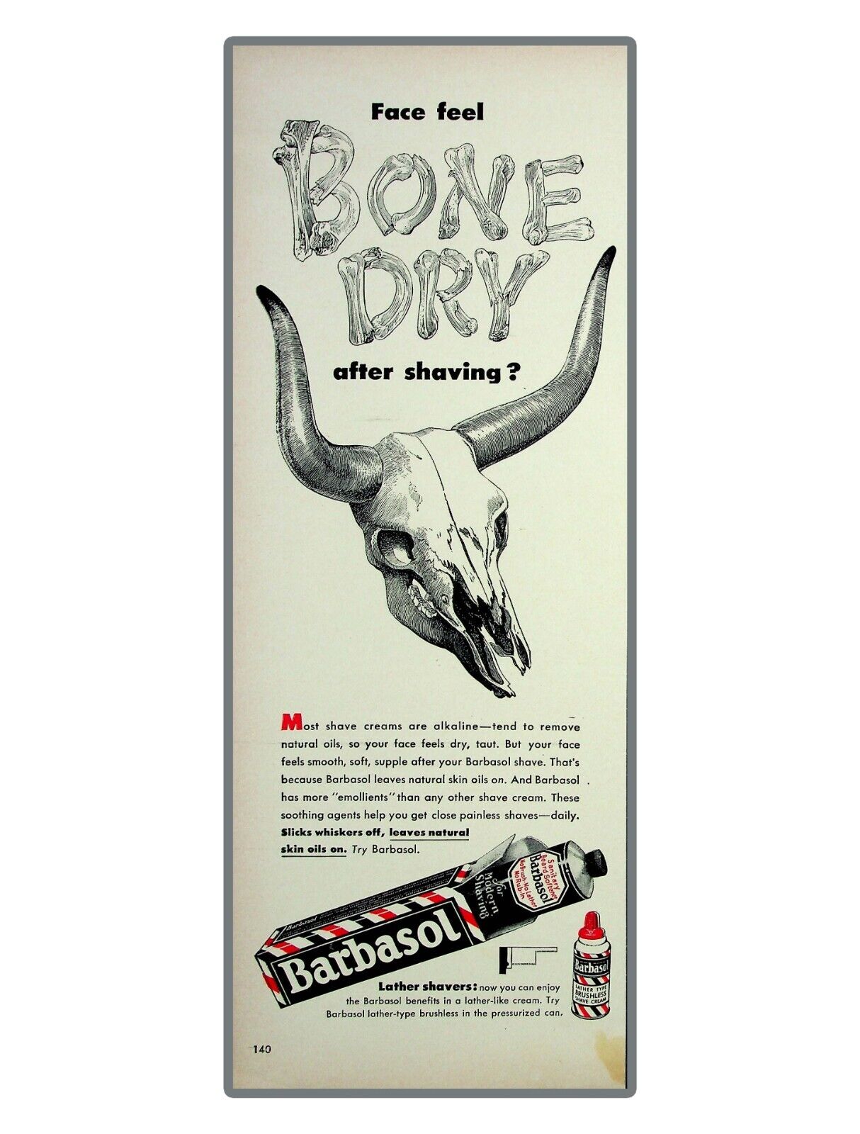 Barbasol Bone Dry Lather 1952 Vintage Print magazine ad