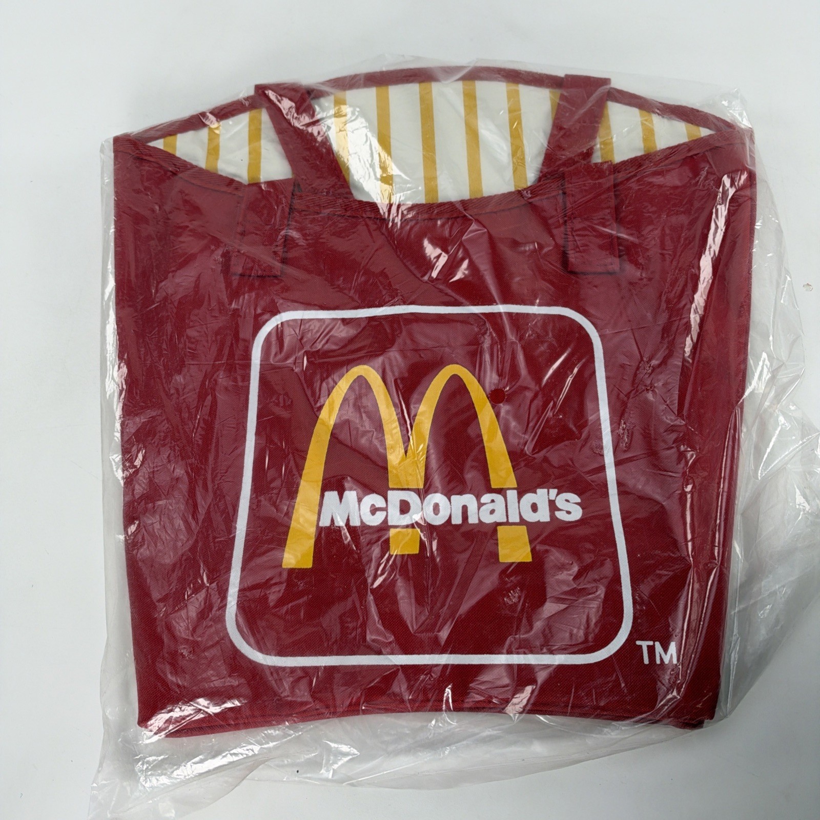 Vintage McDonald’s French Fry Red Canvas Tote Beach Bag Striped Vinyl Lining Vintage McDonald’s French Fry Red Canvas Tote Beach Bag Striped Vinyl Lining