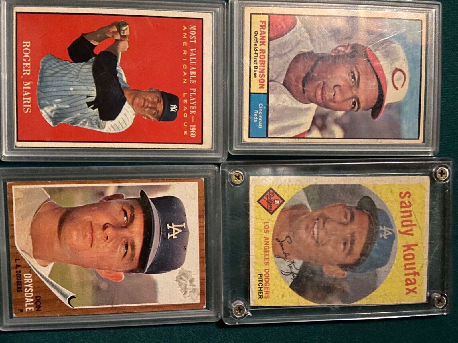 4 Vintage cards. 60 Maris, 61Drysdale, 59 Kofax, 61 Frank Robinson. 