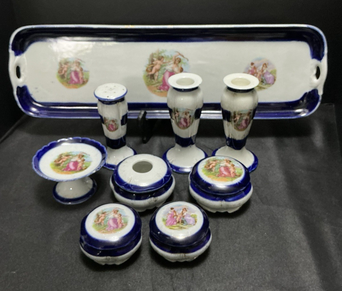 Fantastic Victorian German Porcelain Vanity Set w/Candle Holders - 13 Piece Set Fantastic Victorian German Porcelain Vanity Set w/Candle Holders - 13 Piece Set