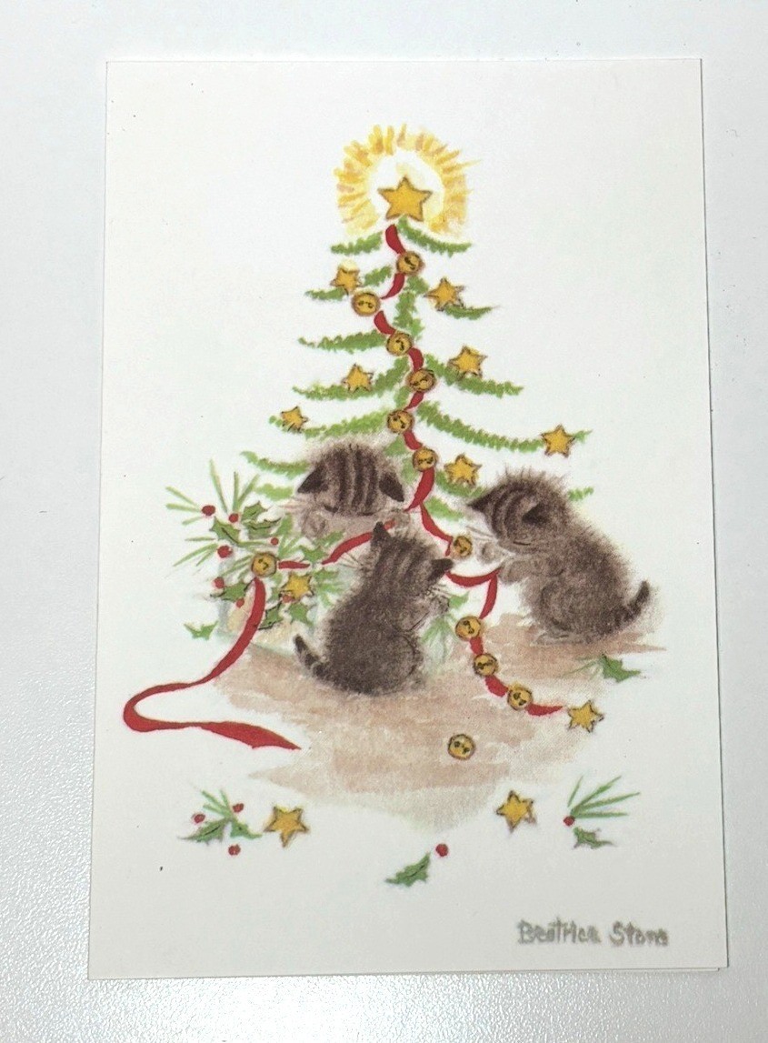 Vintage UNUSED KRISTIN ELLIOTT Christmas Card Kittens Playing under Tree Vintage UNUSED KRISTIN ELLIOTT Christmas Card Kittens Playing under Tree
