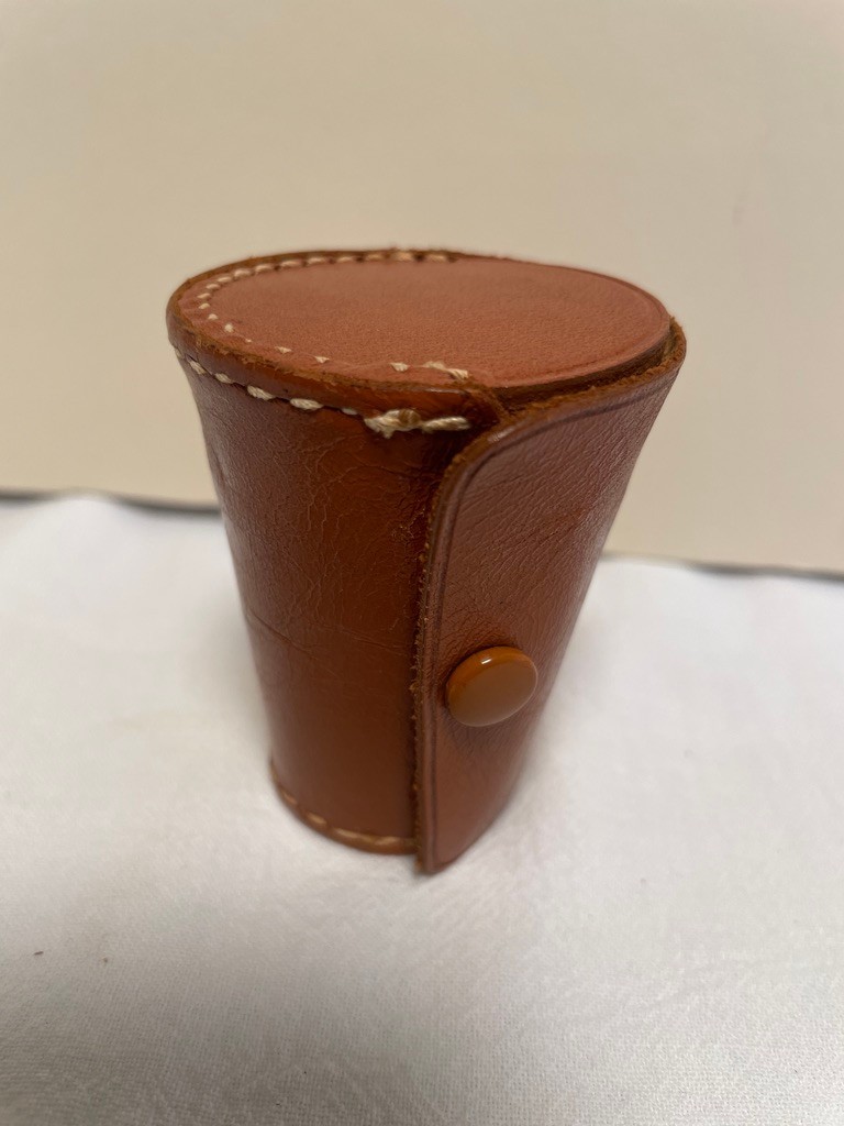 Vintage Set of Four Stainless Steel Rumpp Shot Cups in a Tan Leather Case