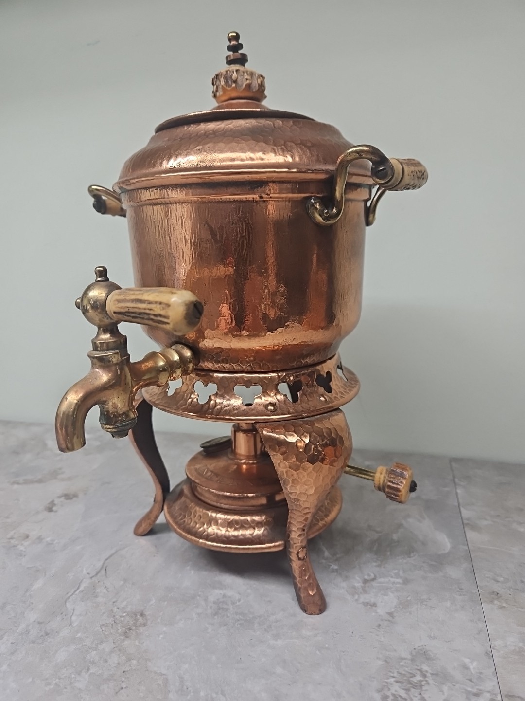 Sternau 863 Copper Hot Beverage Urn Samovar Antler Handles Patent 1902 1903