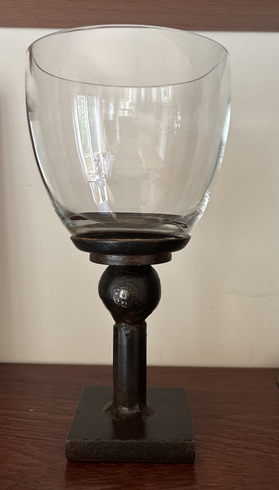 Jan Barboglio Glass Chalice Goblet Iron Base Candle Holder