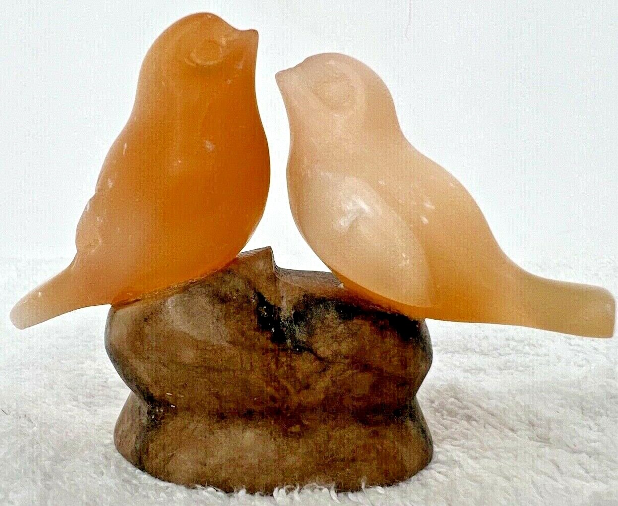 Vtg USSR Carving Gypsum Selenite Satin Spar Russian Love Birds Marble Stone