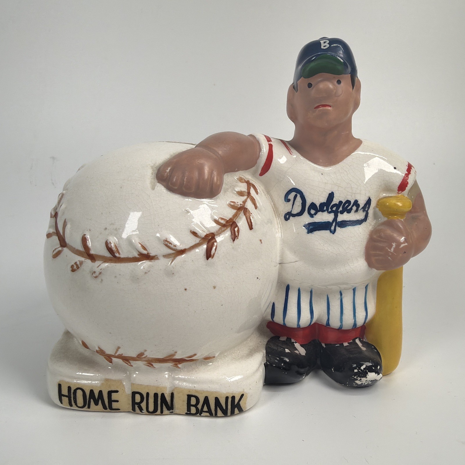 Vintage Home Run Bank Brooklyn Dodgers Player Ceramic Piggy Bank w orig. Stopper Vintage Home Run Bank Brooklyn Dodgers Player Ceramic Piggy Bank w orig. Stopper