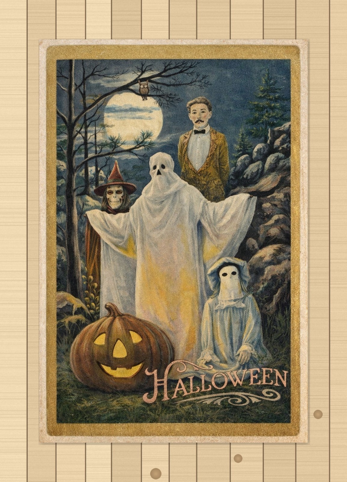 Halloween Ghosts Moonlit Art Postcard Spooky Night Scene Collectible Halloween Ghosts Moonlit Art Postcard Spooky Night Scene Collectible