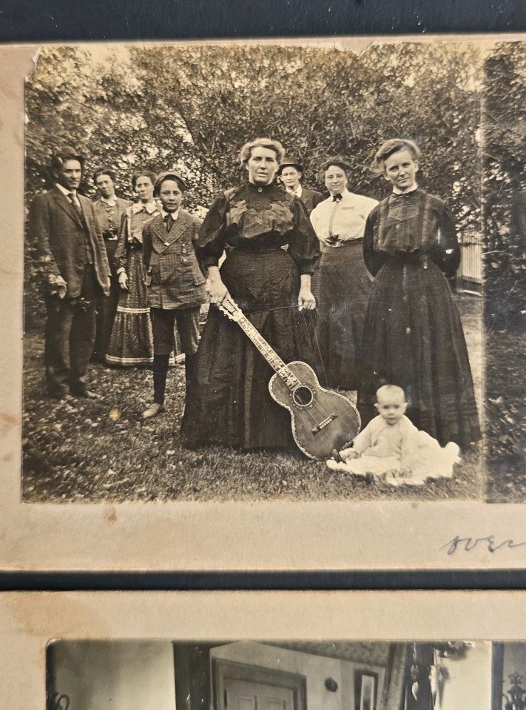 (2) Antique 1911 Jenkins Harwood Guitar Amateur Stereoview Photo Dolls Kansas