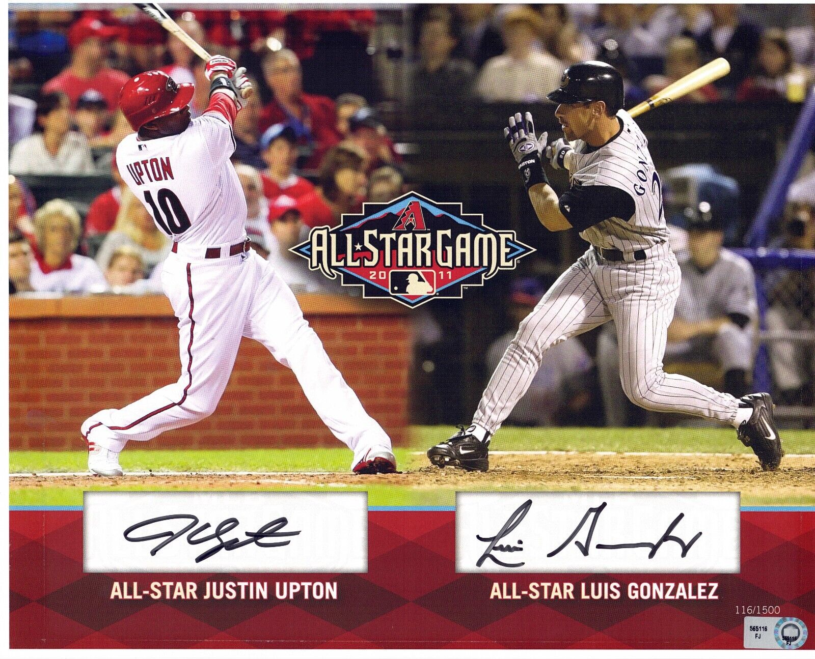 All-Star Game 2011 Justin Upton Luis Gonzalex Signed Photo 116/1500 MLB Hologram
