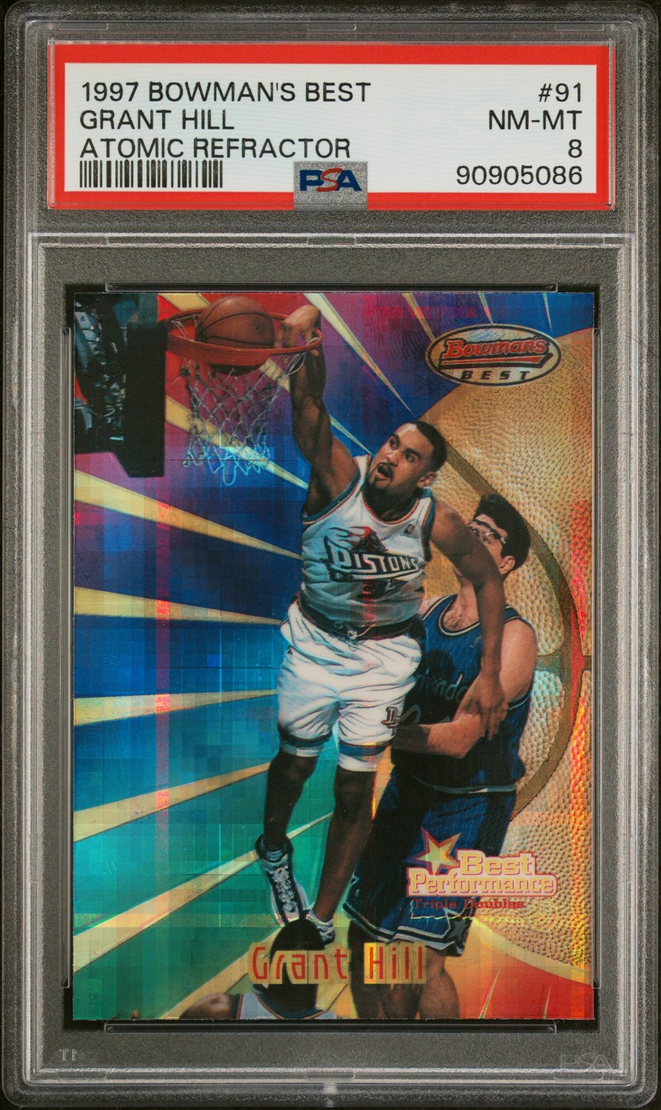 1997 BOWMAN'S BEST ATOMIC REFRACTOR #91 GRANT HILL PSA 8