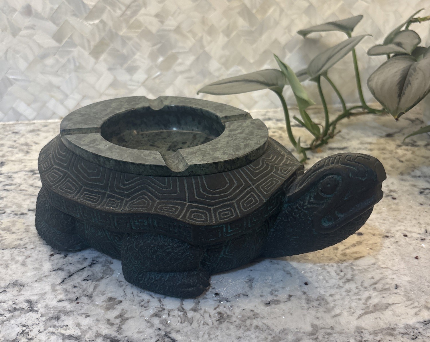 Vintage Faux Bronze/Marble asian Turtle Ashtray Getz Brothers MCM Cigar Man Cave Vintage Faux Bronze/Marble asian Turtle Ashtray Getz Brothers MCM Cigar Man Cave
