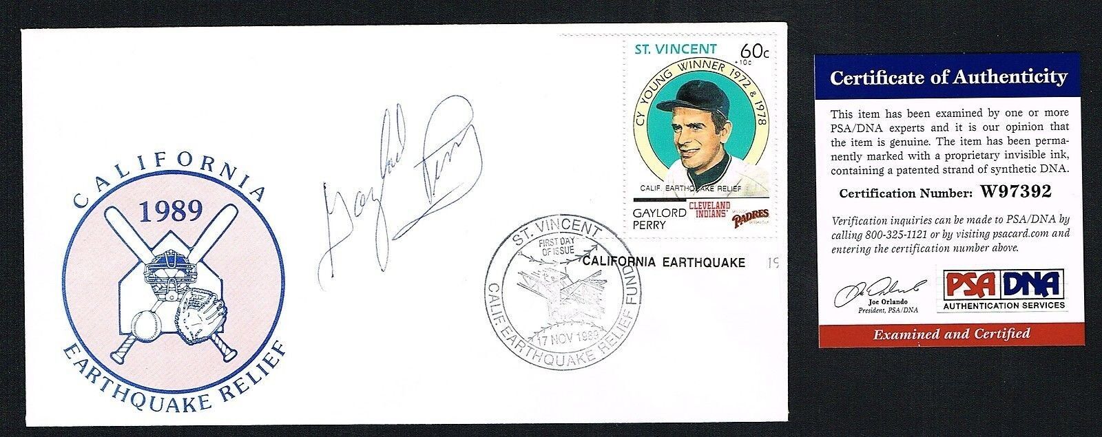 Gaylord Perry signed autograph St. Vincent Postal Cover PSA/DNA Authenticated