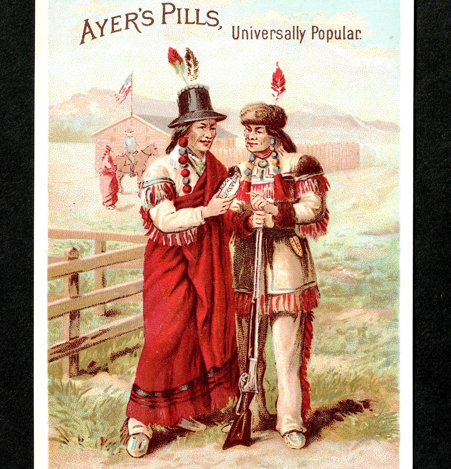 Indian Agency Military Fort 1800's Ayers Cure Adv Wild West Poem Trade Card j.US