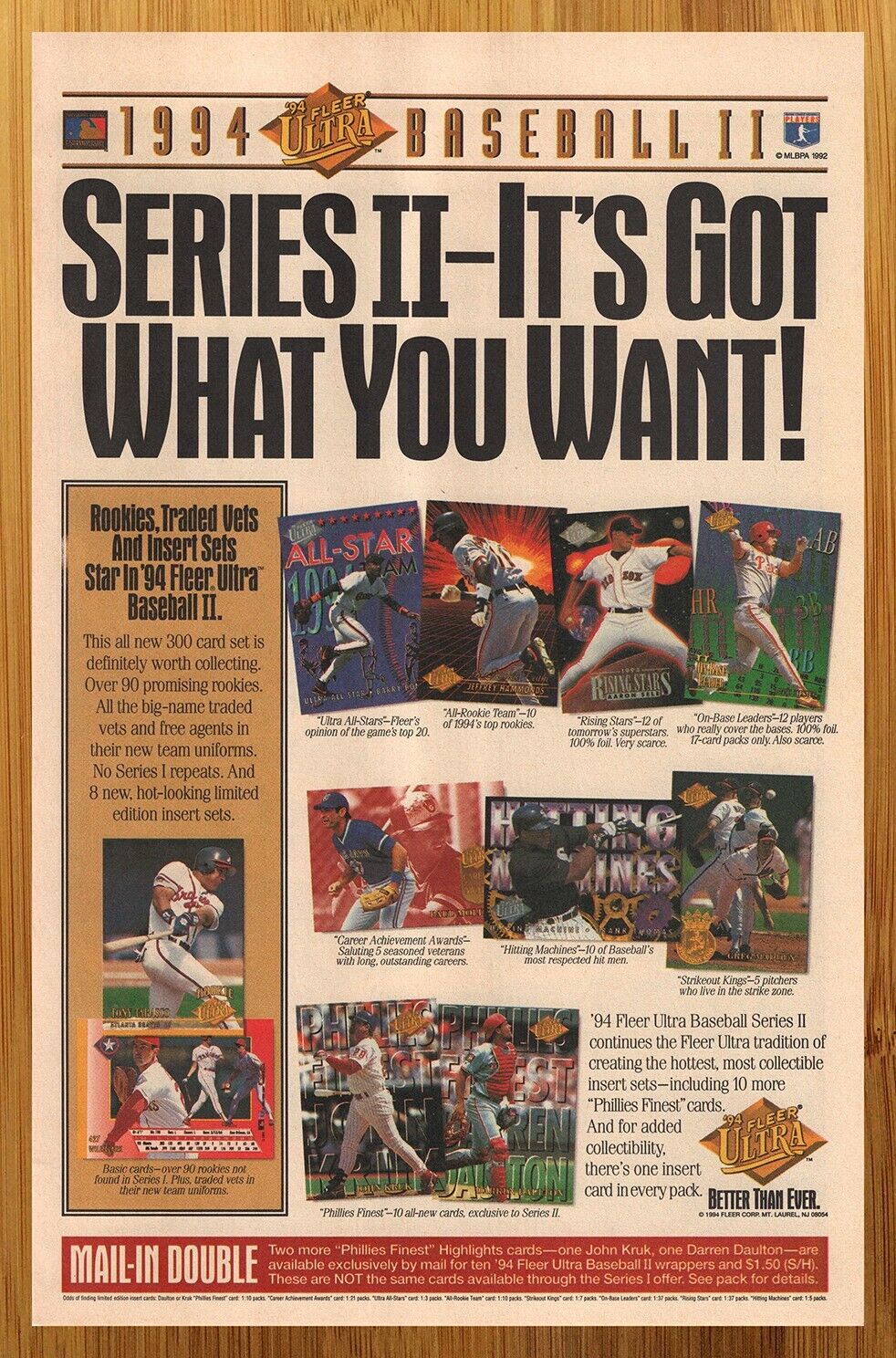 1994 Fleer Ultra Baseball II Trading Cards Print Ad/Poster MLB John Kruk Art 90s