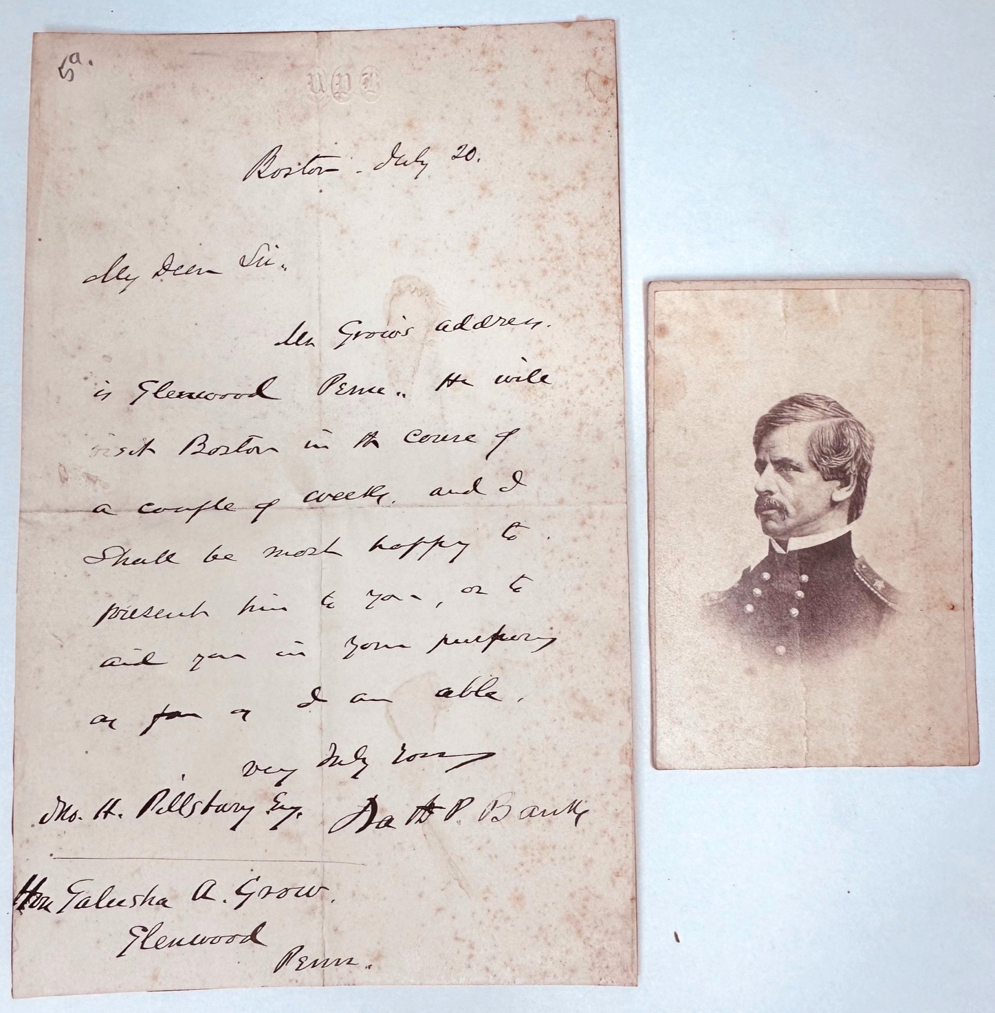 Civil War photo General Nathaniel P. Banks CDV and signature letter Civil War photo General Nathaniel P. Banks CDV and signature letter