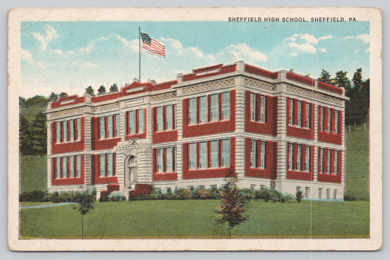 Sheffield High School, Sheffield PA Pennsylvania Postcard 1920s White Border Sheffield High School, Sheffield PA Pennsylvania Postcard 1920s White Border