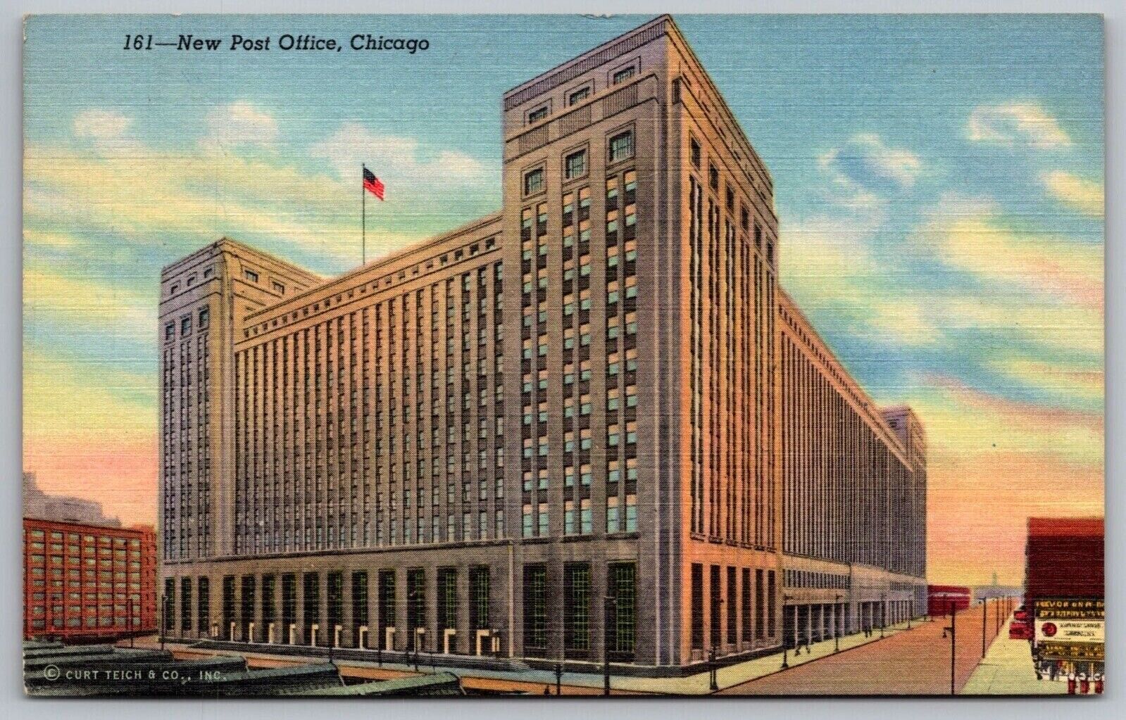 New Post Office Chicago Illinois Government Building American Flag VNG Postcard
