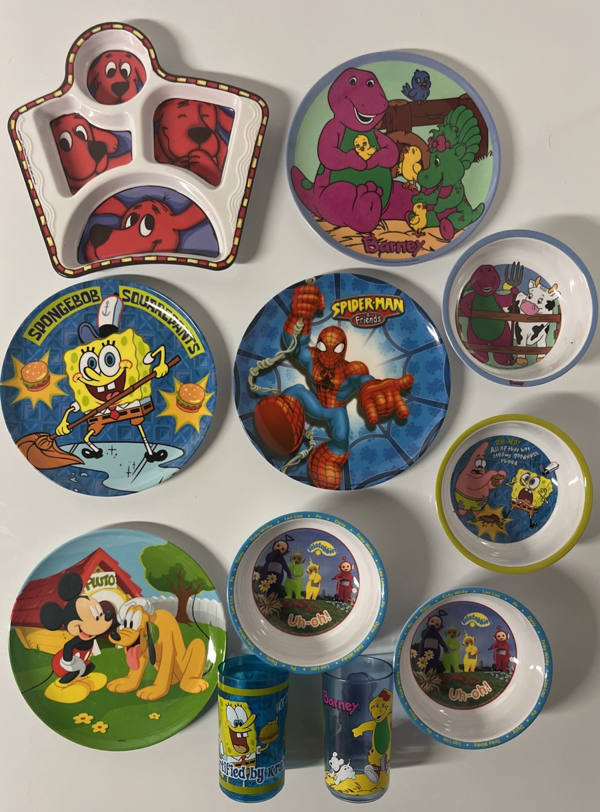 LOT OF 11 VINTAGE ZAK DESIGNS: DISNEY, NICKELODEON, PBS, PLATES, BOWLS, CUPS