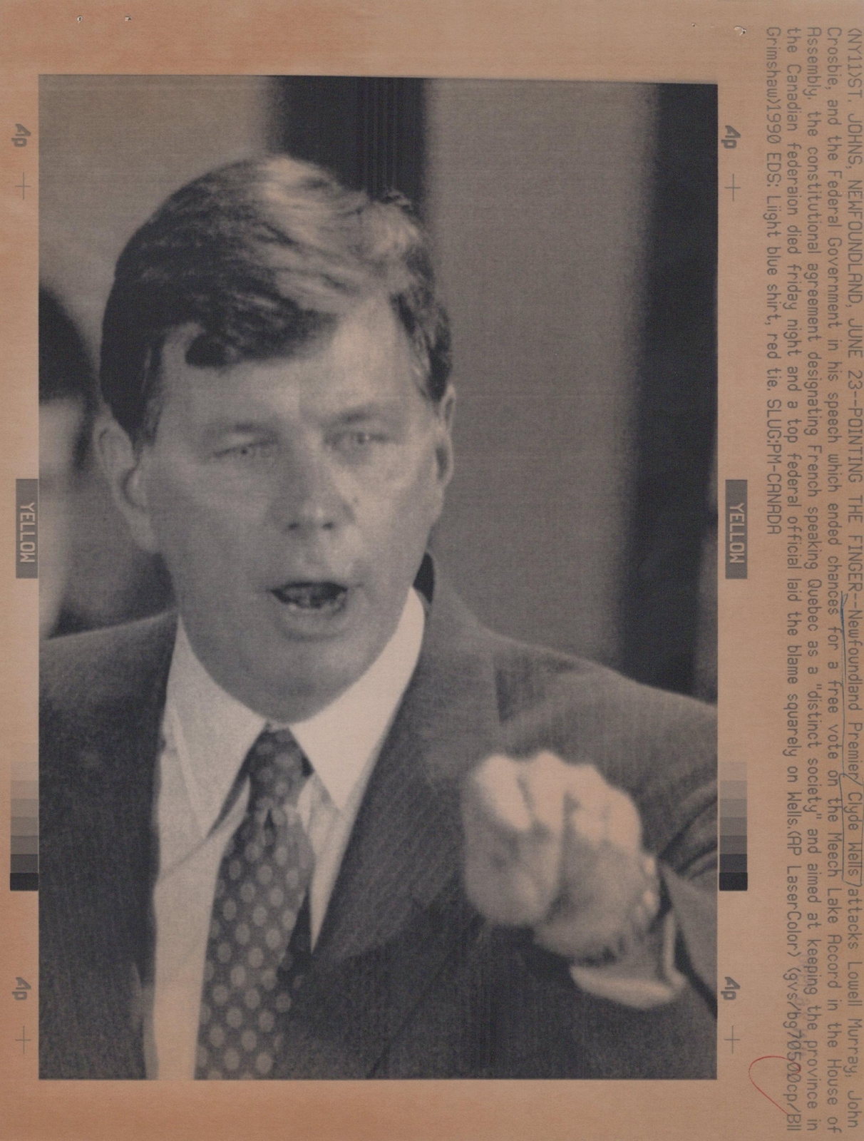 1990 Clyde Wells Speech Meech Lake Accord St. John's Original Rare Press Photo