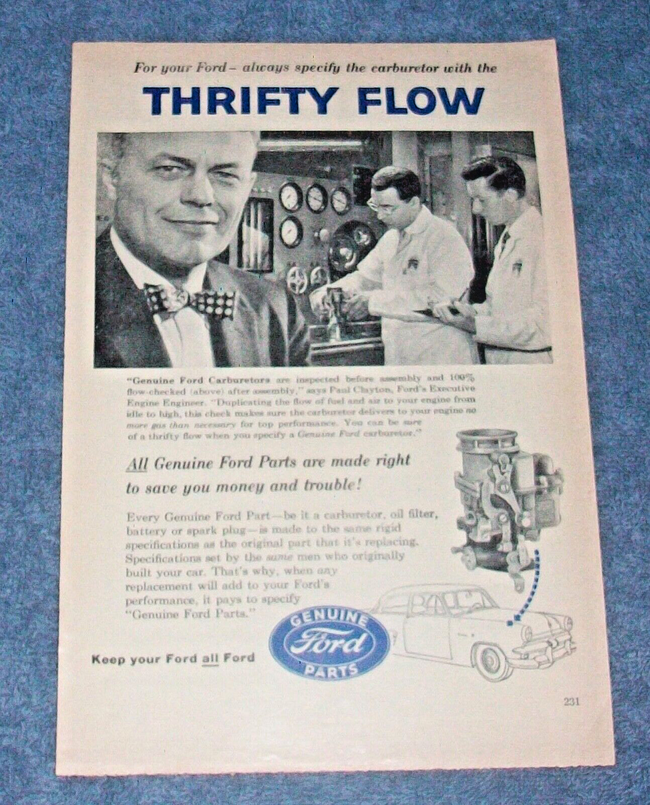 1956 Ford Genuine Parts Vintage Carburator Ad 1956 Ford Genuine Parts Vintage Carburator Ad