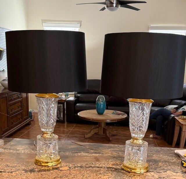 Glasss and Gold Lamps Vintage set of 2