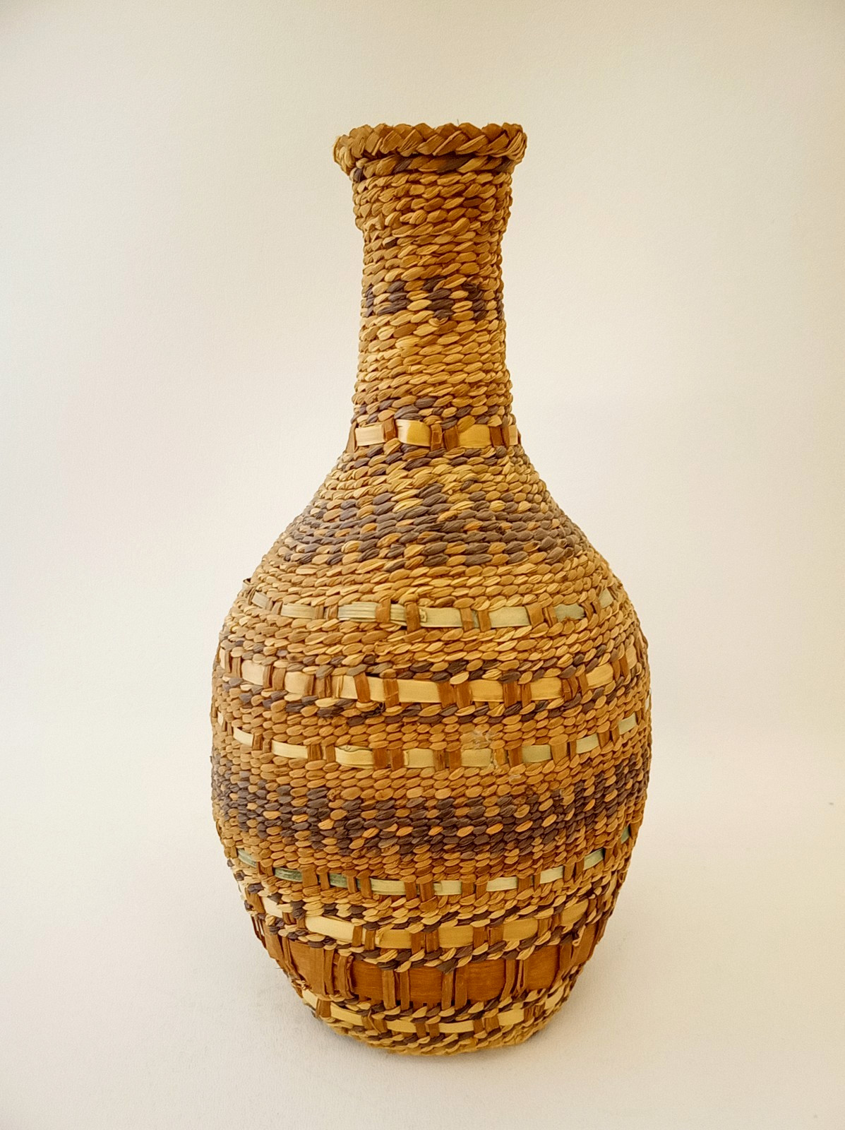Vintage Native American wrapped glass bottle woven textured Vintage Native American wrapped glass bottle woven textured