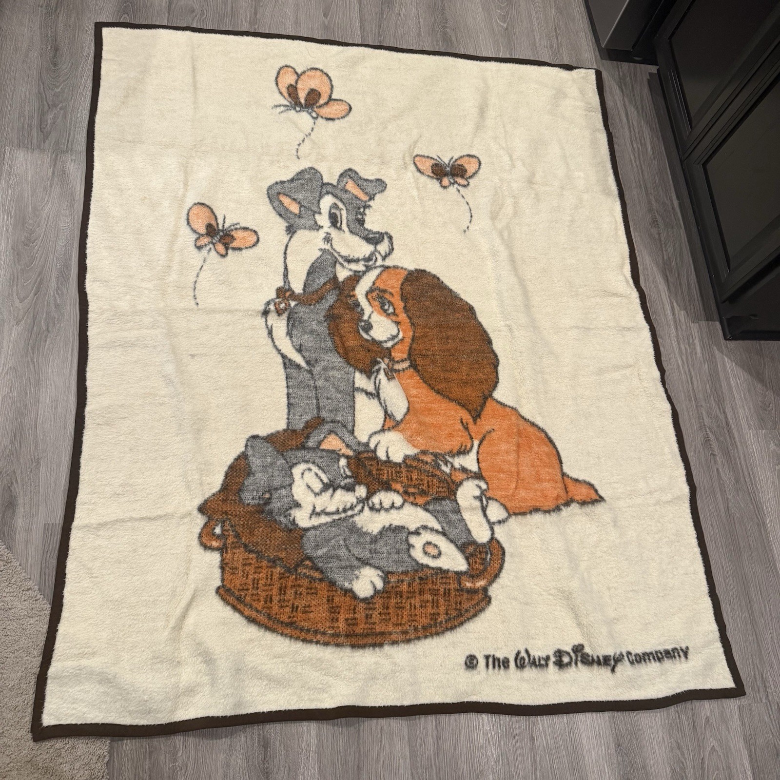 Rare Biederlack Blanket Lady & The Tramp Throw 56x71 Vintage Walt Disney
