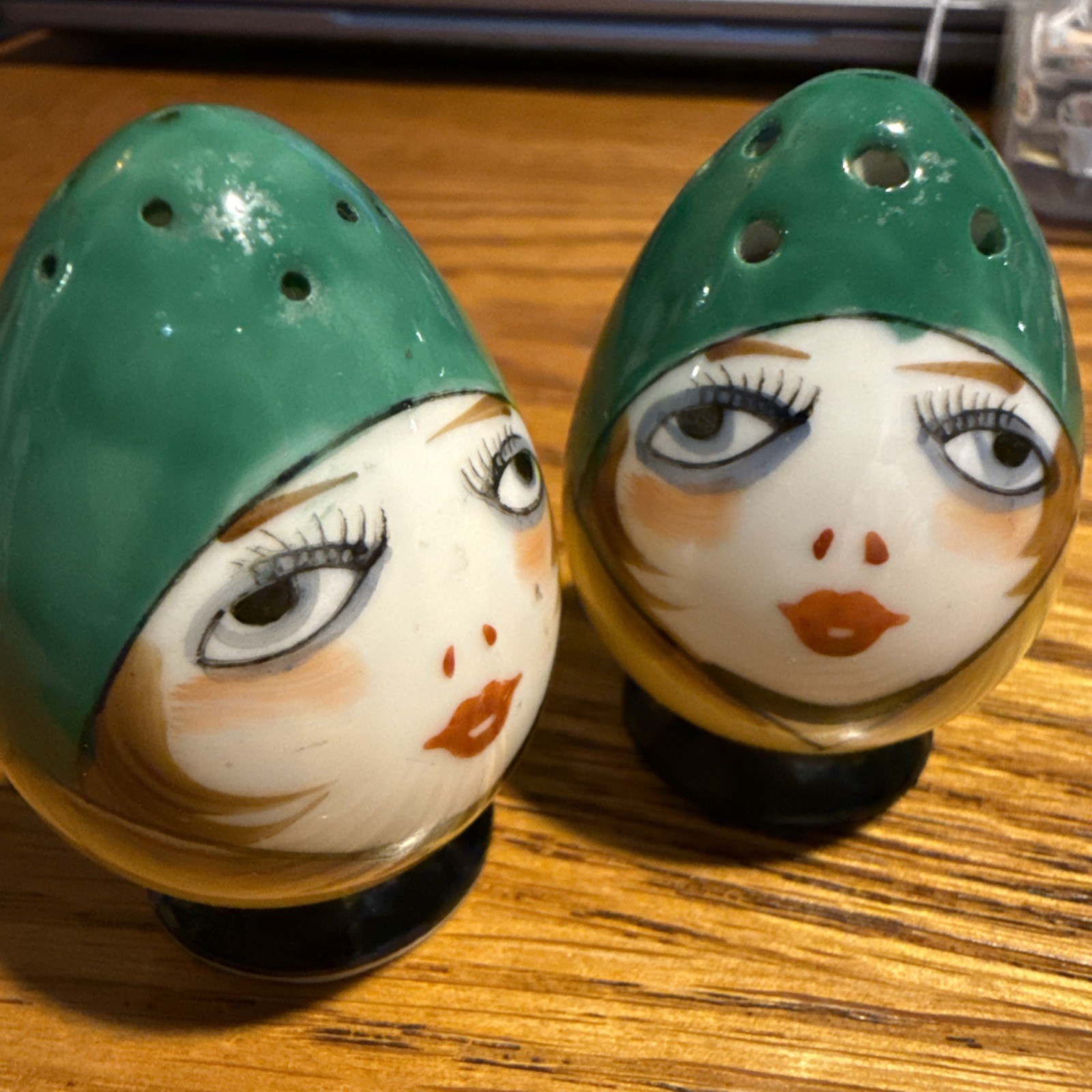 Old Noritake Deco Lady Salt Pepper Shakers Art Deco 1920s Japan Rare