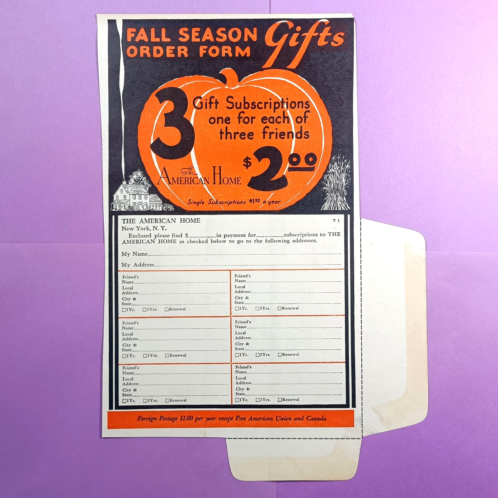 American Home Fall 1937 order form Halloween orange pumpkin 1930s American Home Fall 1937 order form Halloween orange pumpkin 1930s