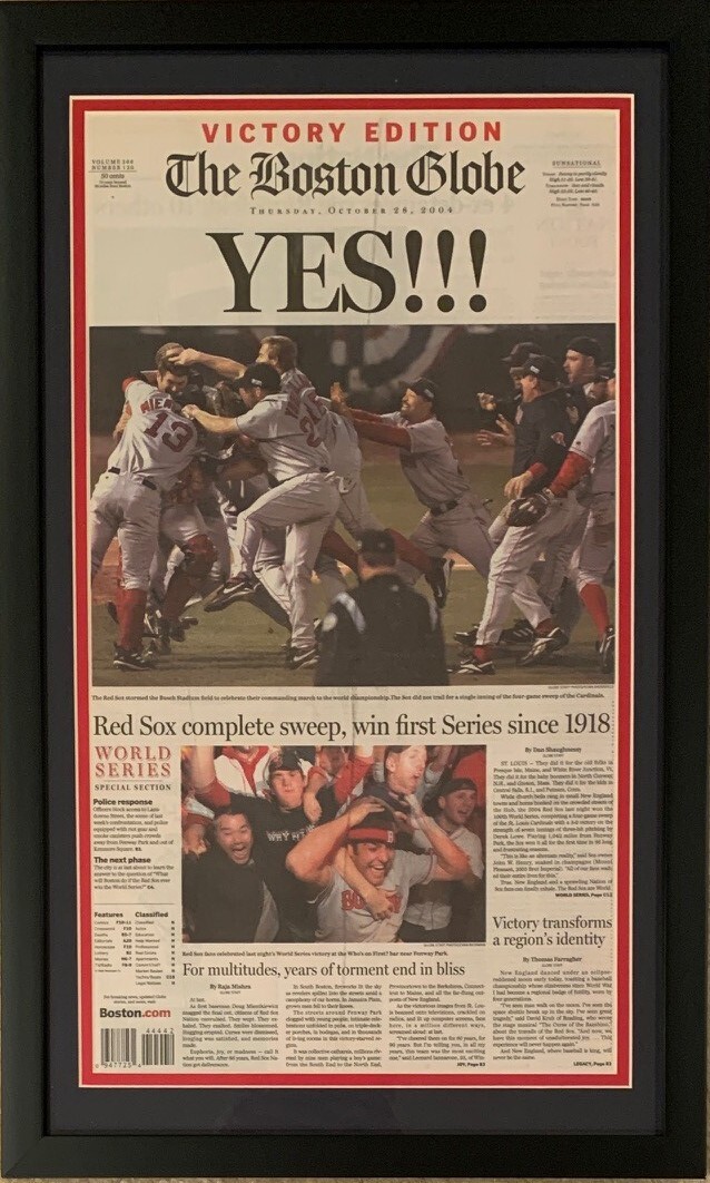 Boston Red Sox 2004 World Series Champions Globe Framed Original Newspaper YES Boston Red Sox 2004 World Series Champions Globe Framed Original Newspaper YES