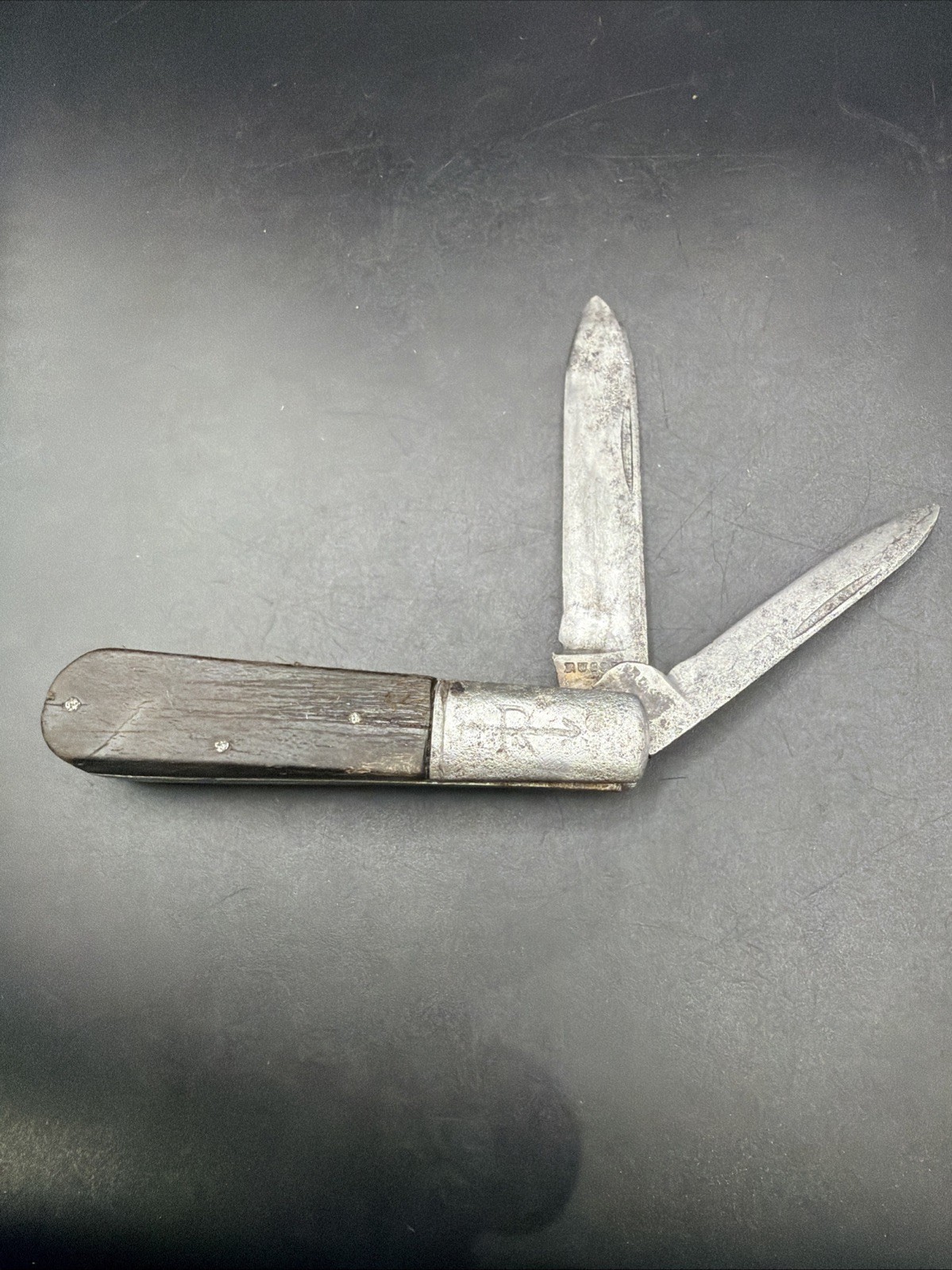 Antique Russell 1880s Arrow Logo 2 Blade Barlow Ebony Wood Jack Pocket Knife