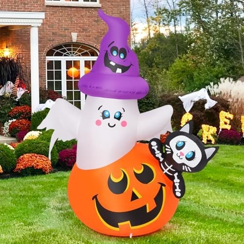 5 FT Halloween Inflatables Pumpkin Ghost Cat Outdoor Decorations Blow up Yard wi 5 FT Halloween Inflatables Pumpkin Ghost Cat Outdoor Decorations Blow up Yard wi