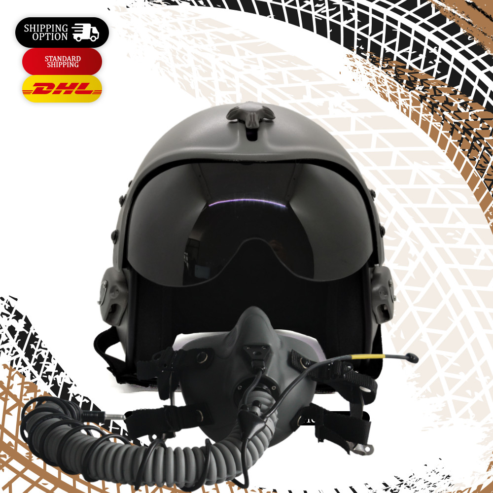 HGU-33 Plain Grey Flight Fighter Pilot Helmet + MBU Masker Oxygen