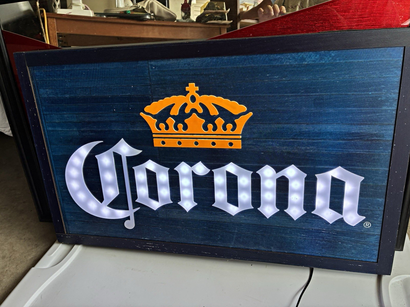 Corona Lighted Beer Bar Sign Blue Background Crown Logo Breweriana Corona Lighted Beer Bar Sign Blue Background Crown Logo Breweriana