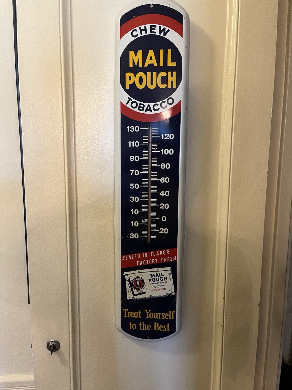 Vintage Metal Mail Pouch Thermometer Chewing Tobacco Advertising 39” X 8” Vintage Metal Mail Pouch Thermometer Chewing Tobacco Advertising 39” X 8”