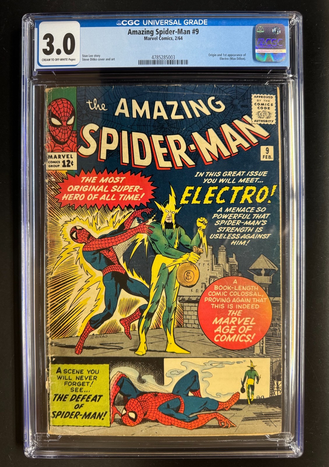 AMAZING SPIDER-MAN #9 CGC 3.0  1st Electro - EXCEL Regis/Colors - NEW CGC CASE