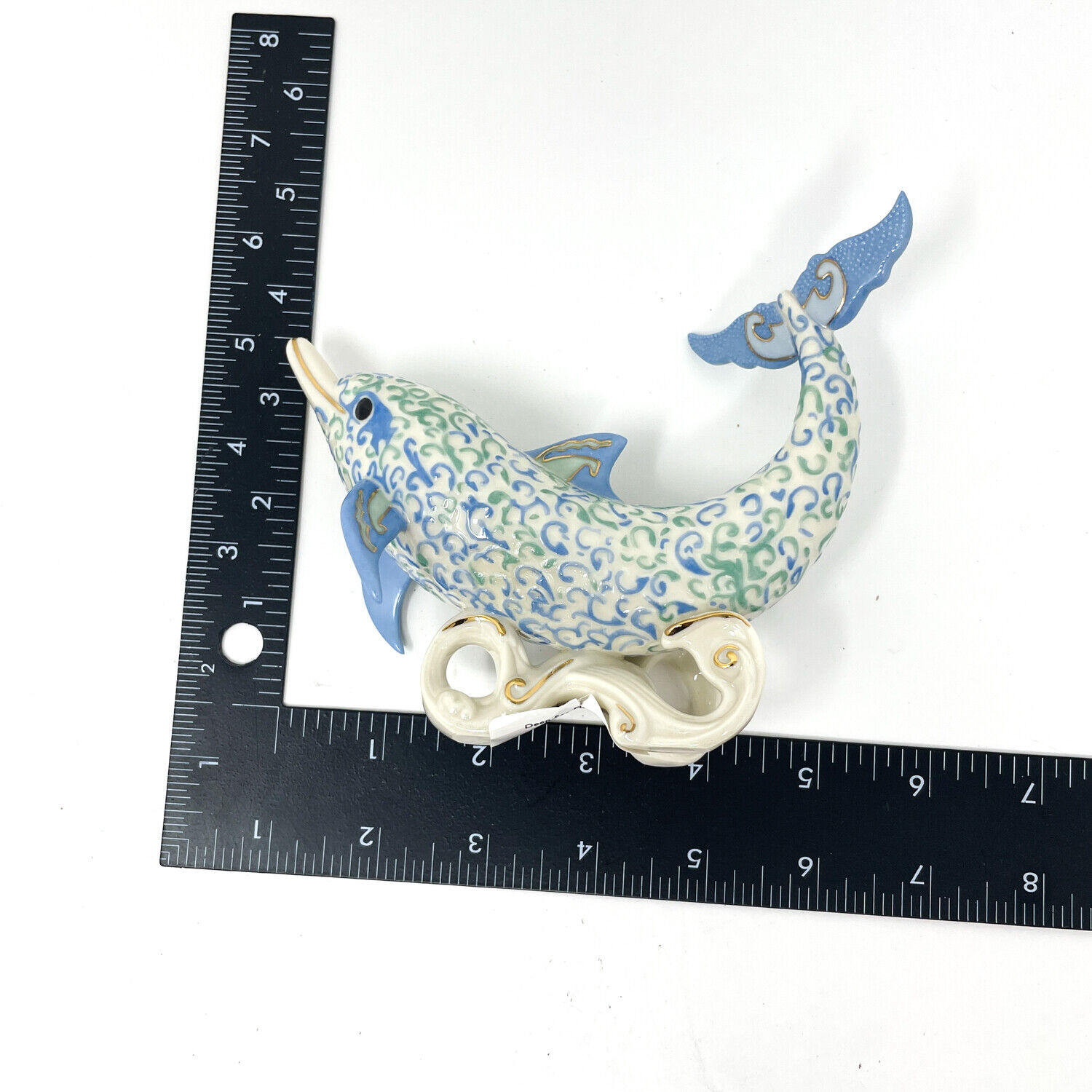 Lenox Deep Sea Dancer Dolphin Sculpture, Hand Painted China, 24K Gold Accents