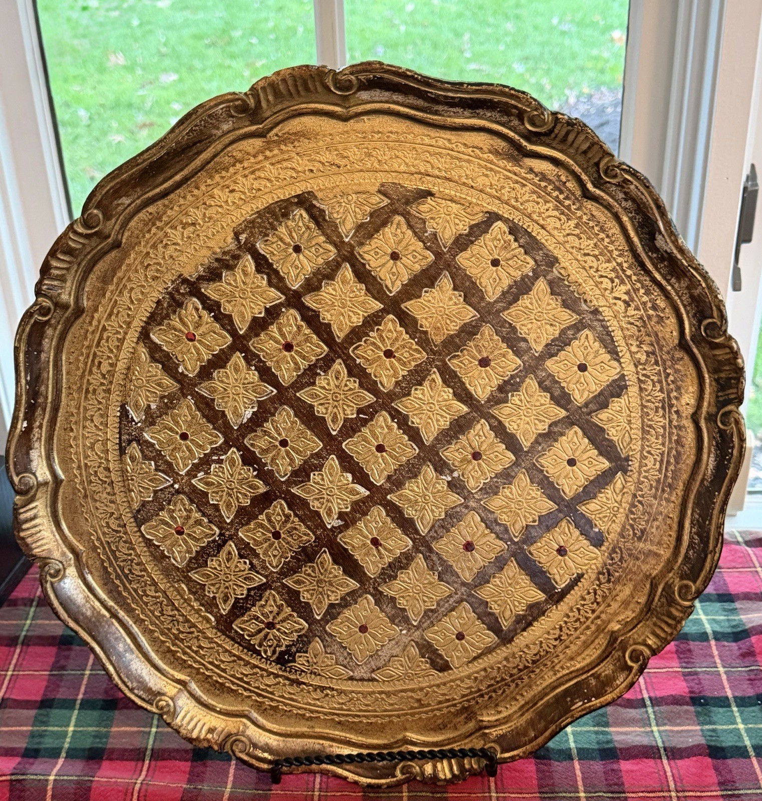 Vintage MCM Italian Florentine Gilt Wood Serving Tray 17\