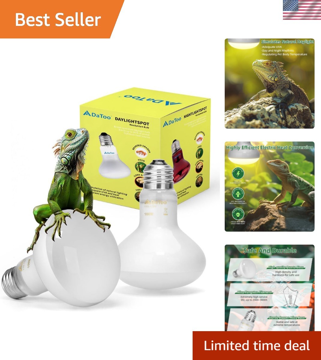2Pack 100W Reptile Heat Lamp Bulb UVA Daylight Basking Light for Lizards Turtles