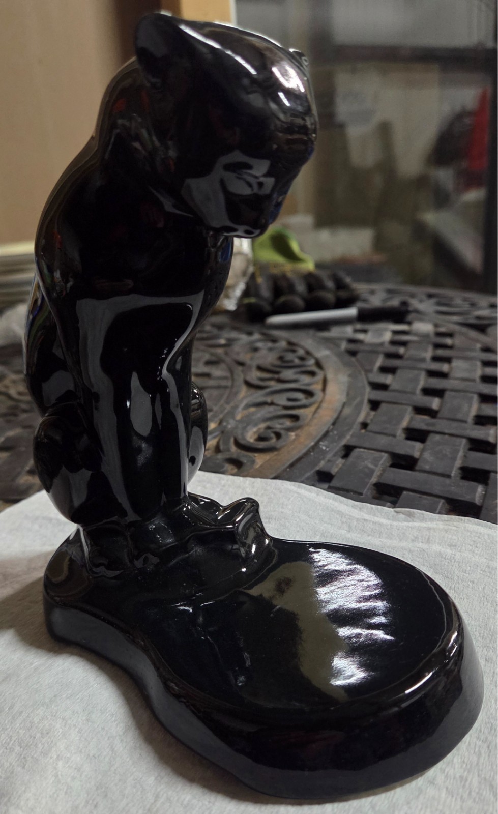 Vintage Mid Century Modern (MCM) Ceramic Black Panther Fishbowl Stand Vintage Mid Century Modern (MCM) Ceramic Black Panther Fishbowl Stand