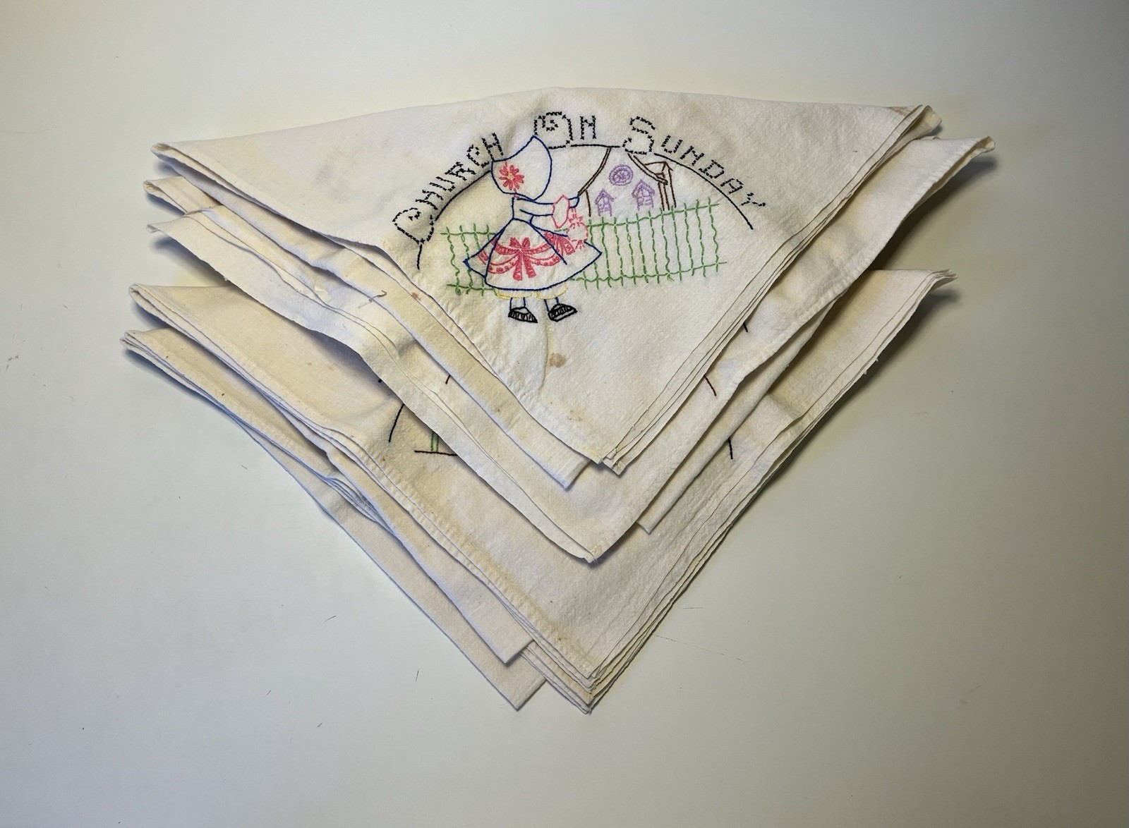 Set of 5 VTG handmade embroidered kitchen tea dish towels task of the day