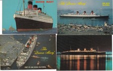 Lot of 4 Vintage Postcards Showing The Queen Mary Docked At Long Beach CA picture