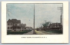 Pleasantville New Jersey Street Scene Houses Utility Poles Trolley Postcard picture