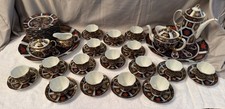 Vintage Japanese Imari Style Porcelain Tea Set Blue Gold Floral picture