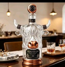 Highland Cow Shaped Glass Whiskey Decanter Bottle with Stopper Vintage Bull..WWW picture