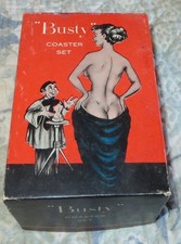 Vintage 1950s Busty Coaster Set MCM Novelty Pinup picture