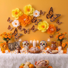 22 Pcs Day of the Dead Large Monarch Butterfly Decor, Orange, Black picture