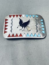 MARVELOUS VINTAGE NAVAJO SLEEPING BEAUTY TURQUOISE STERLING SILVER BUCKLE picture